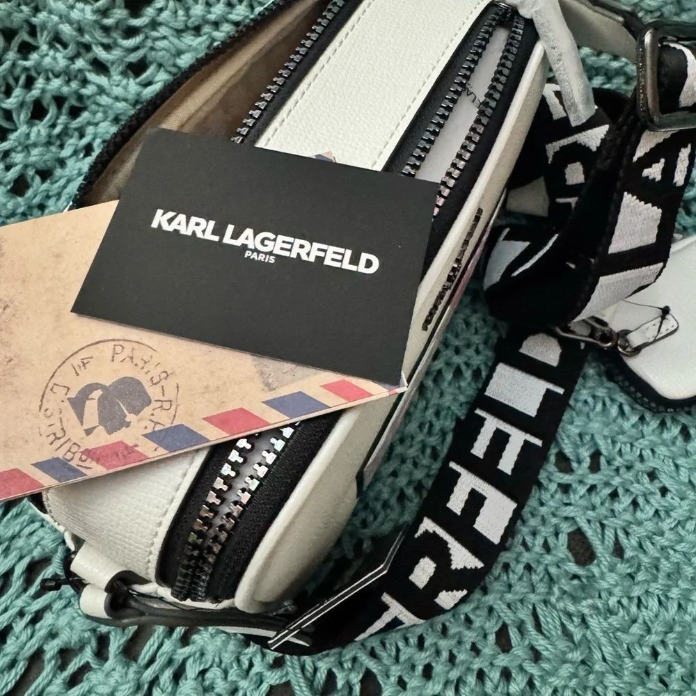 Karl Lagerfeld White Camera Bag with Iridescent White Bluish Detail